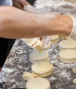 Making fresh biscuits, at Biscuit Belly